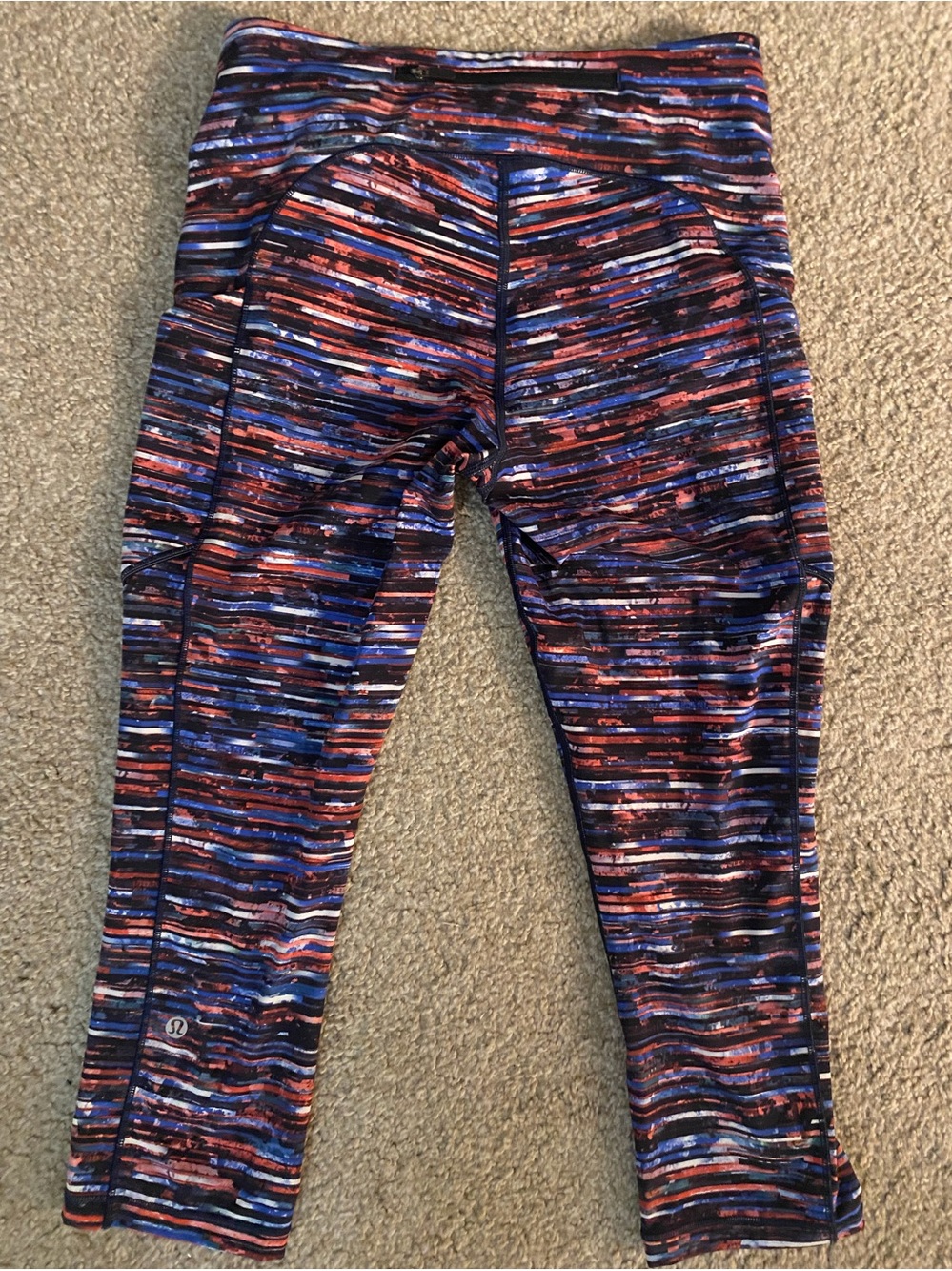 lululemon athletica Multicolor Striped Active Leggings - Blue/Red